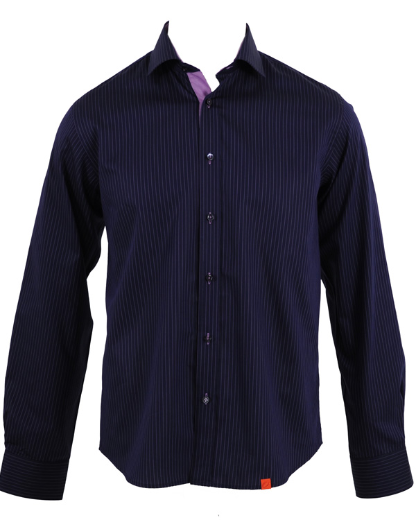 Heren | Overhemden | Oscar of Sweden | Skjorta Slim Fit Marin Botten Lila Rand L