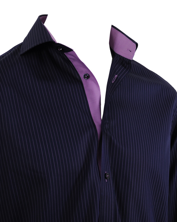 Heren | Overhemden | Oscar of Sweden | Skjorta Slim Fit Marin Botten Lila Rand L