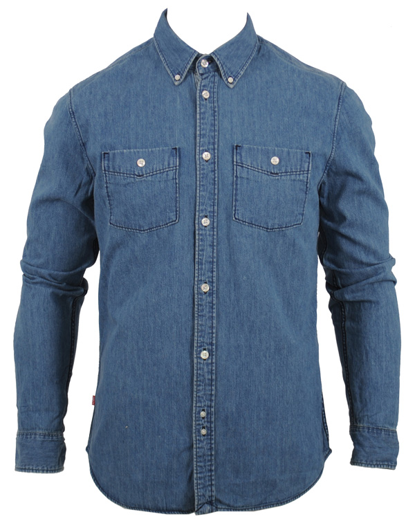 Heren | Overhemden | Levi's | Levis 2 Pocket Button Down Jeansskjorta Blue Shaed Mid