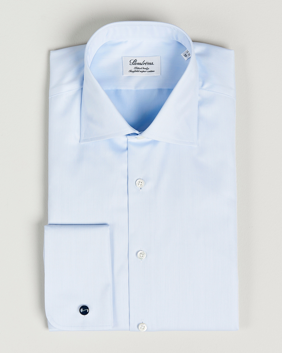 Heren | Overhemden | Stenströms | Fitted Body Shirt Double Cuff Blue