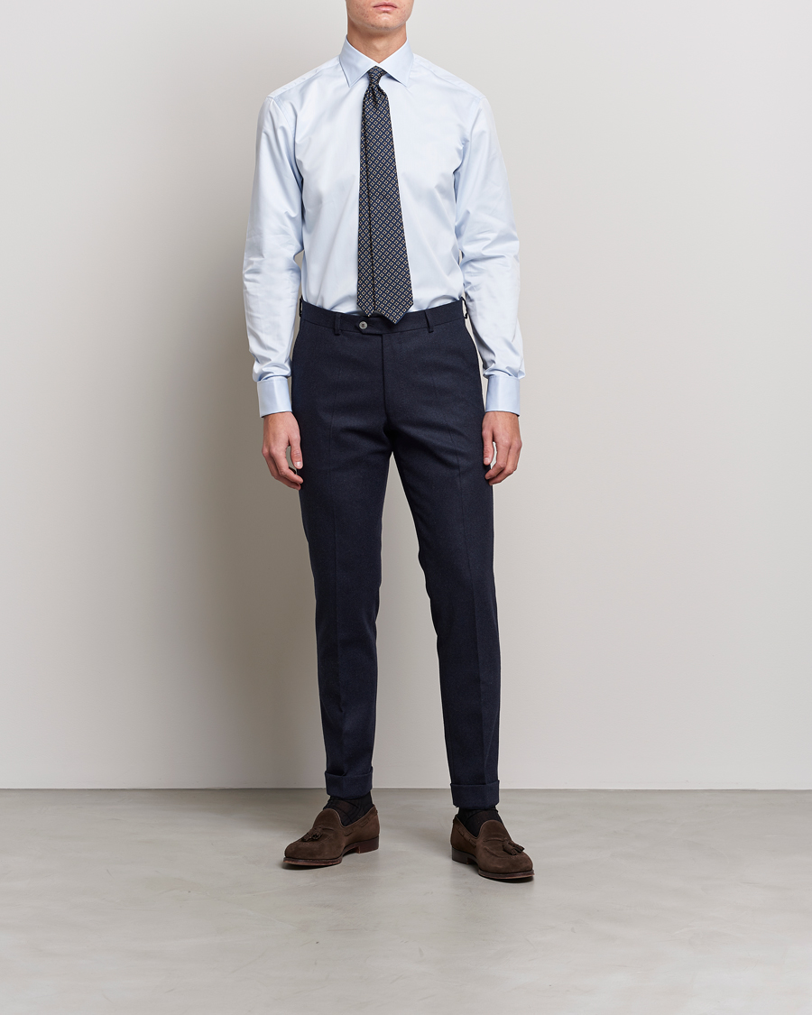 Heren | Zakelijke overhemden | Stenströms | Fitted Body Shirt Double Cuff Blue