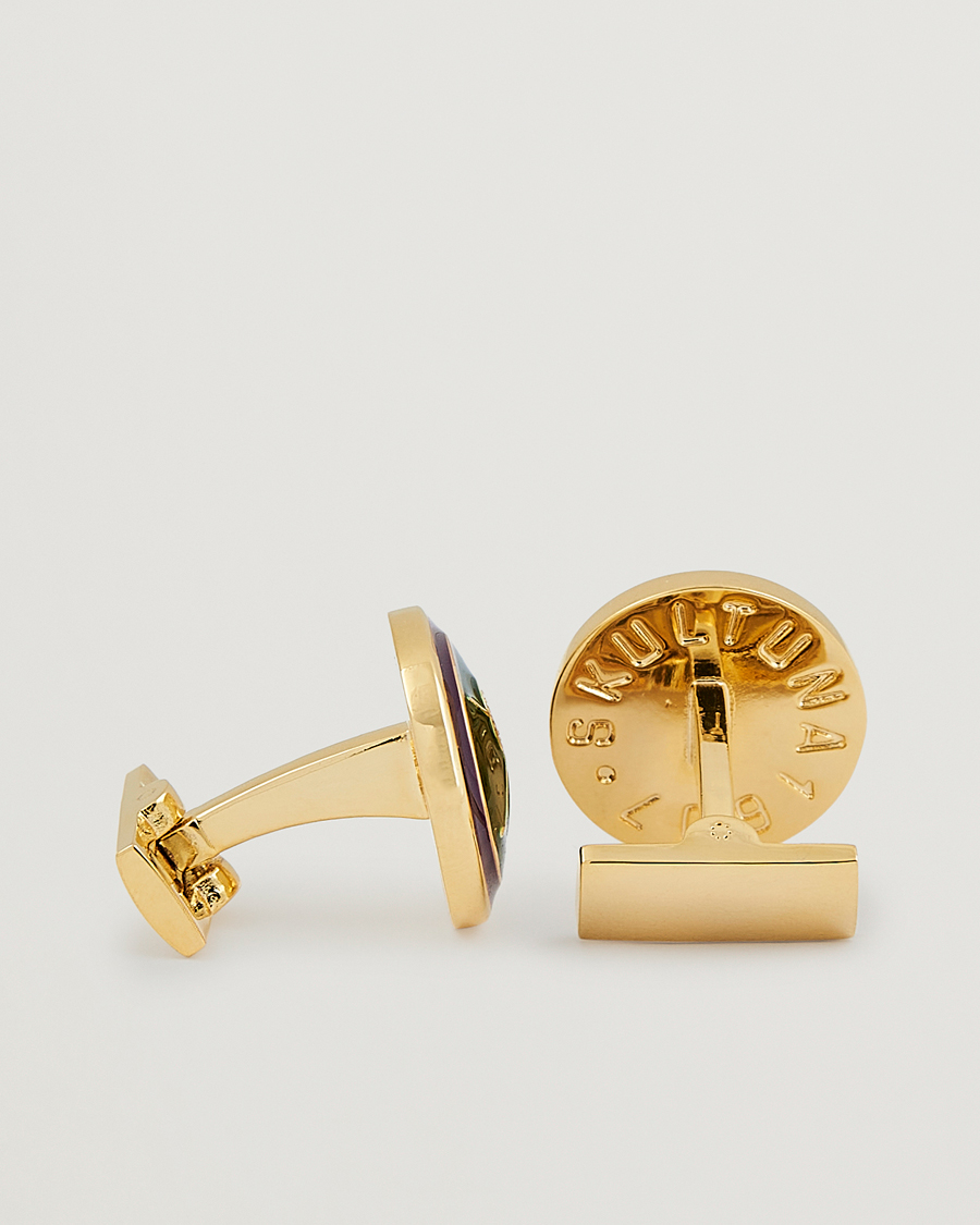 Men | Black Tie | Skultuna | Cuff Links Golf Gold/Green