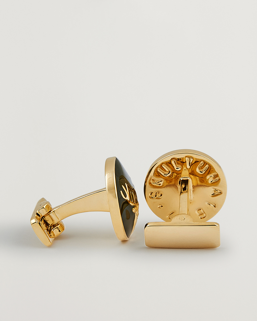 Heren | Zwarte stropdas | Skultuna | Cuff Links Hunter Dear Gold/Green