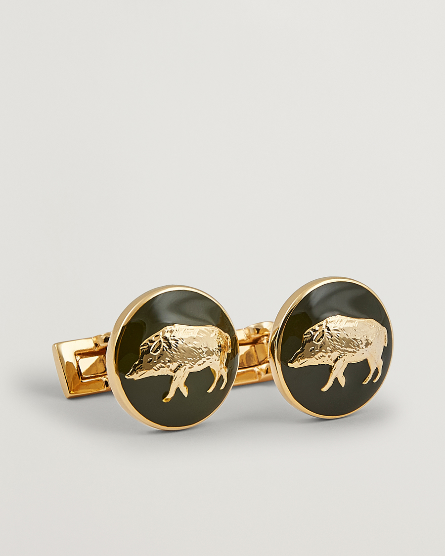 Heren | Skultuna Cuff Links Hunter Wild Boar Gold/Green | Skultuna | Cuff Links Hunter Wild Boar Gold/Green