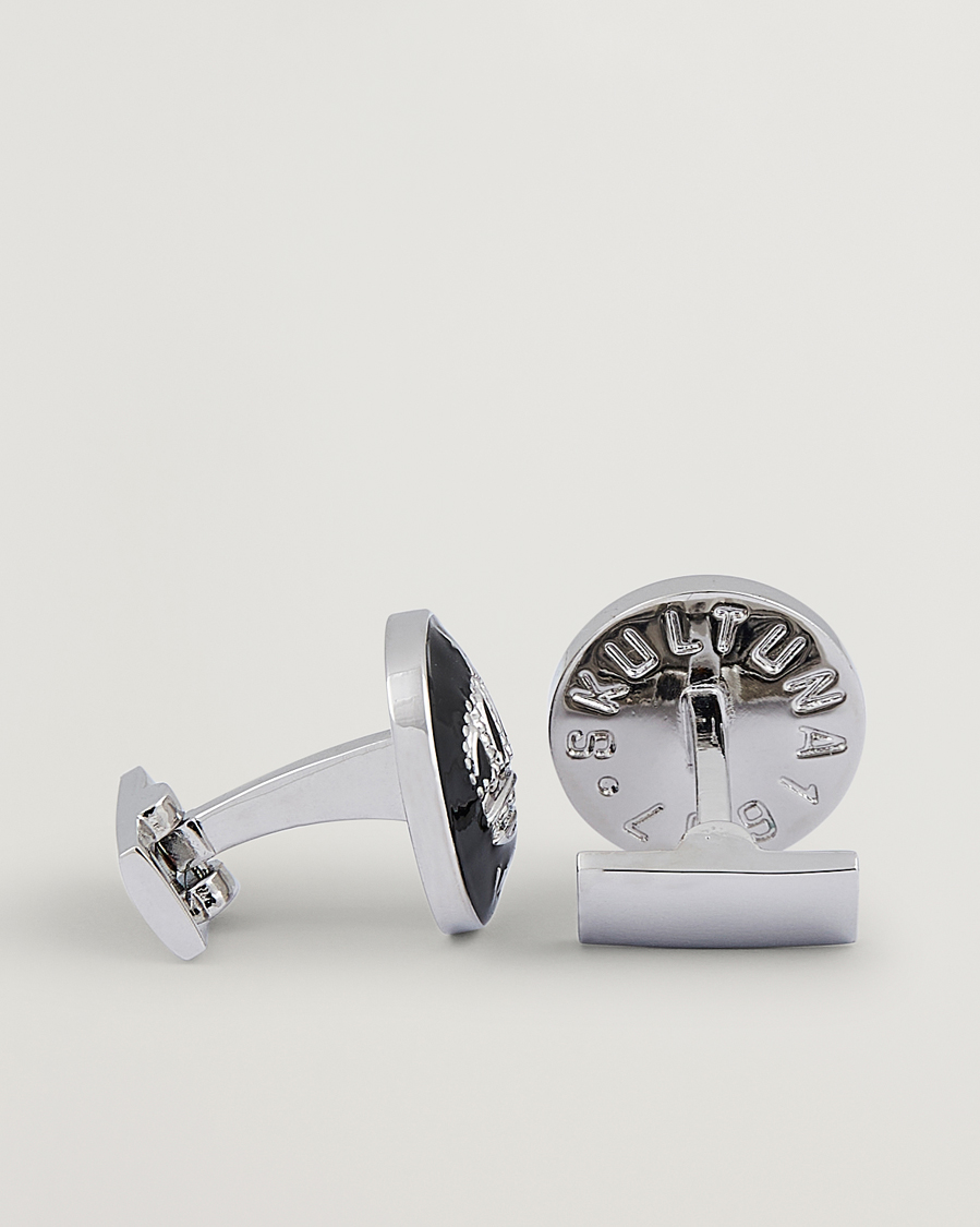 Heren | Zwarte stropdas | Skultuna | Cuff Links The Crown Silver/Baroque Black