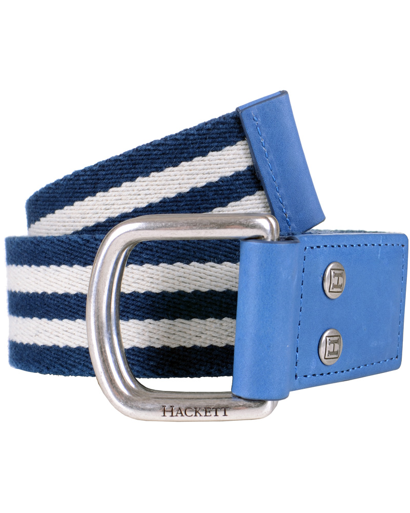 Heren | Hackett Washed D-Ring Belt 4 cm Navy/Ivory | Hackett | Washed D-Ring Belt 4 cm Navy/Ivory