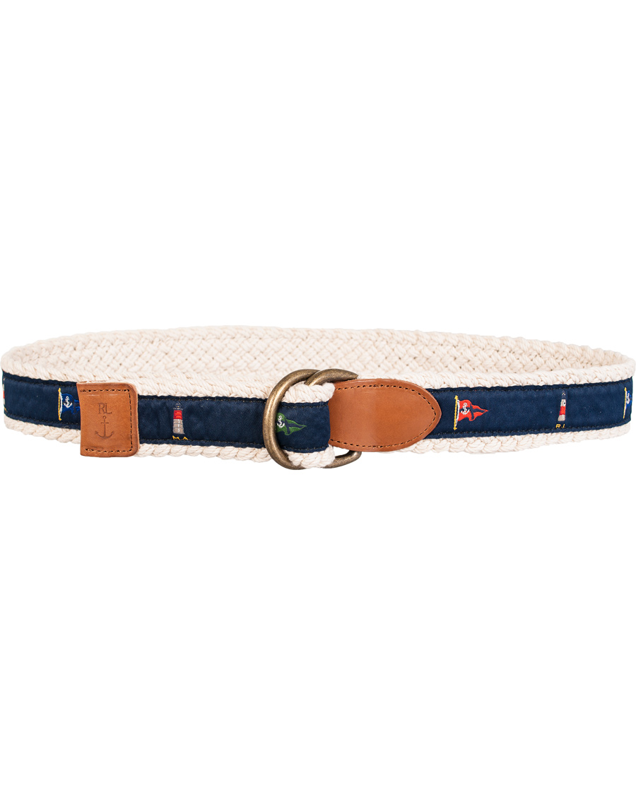 Heren | Polo Ralph Lauren Light House Belt 4 cm Natural/Navy | Polo Ralph Lauren | Light House Belt 4 cm Natural/Navy