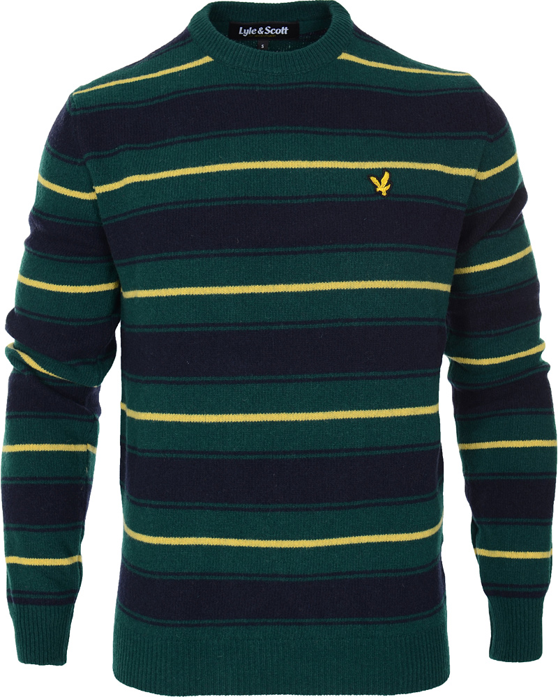 Heren | Truien | Lyle & Scott | Crew Neck Stripe Pullover Scotts Green