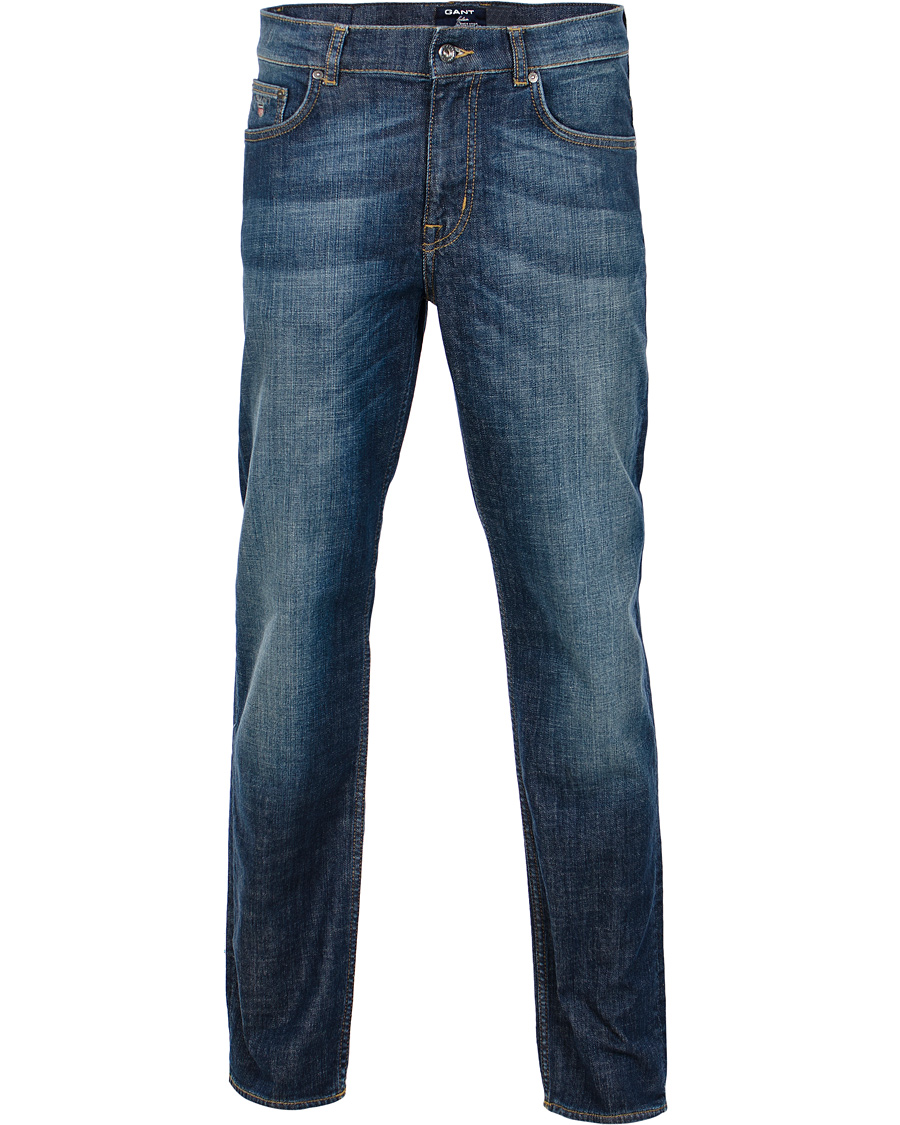 Heren | Jeans | GANT | Knight Stretch Jean Tyler Fit Mid Blue Worn in