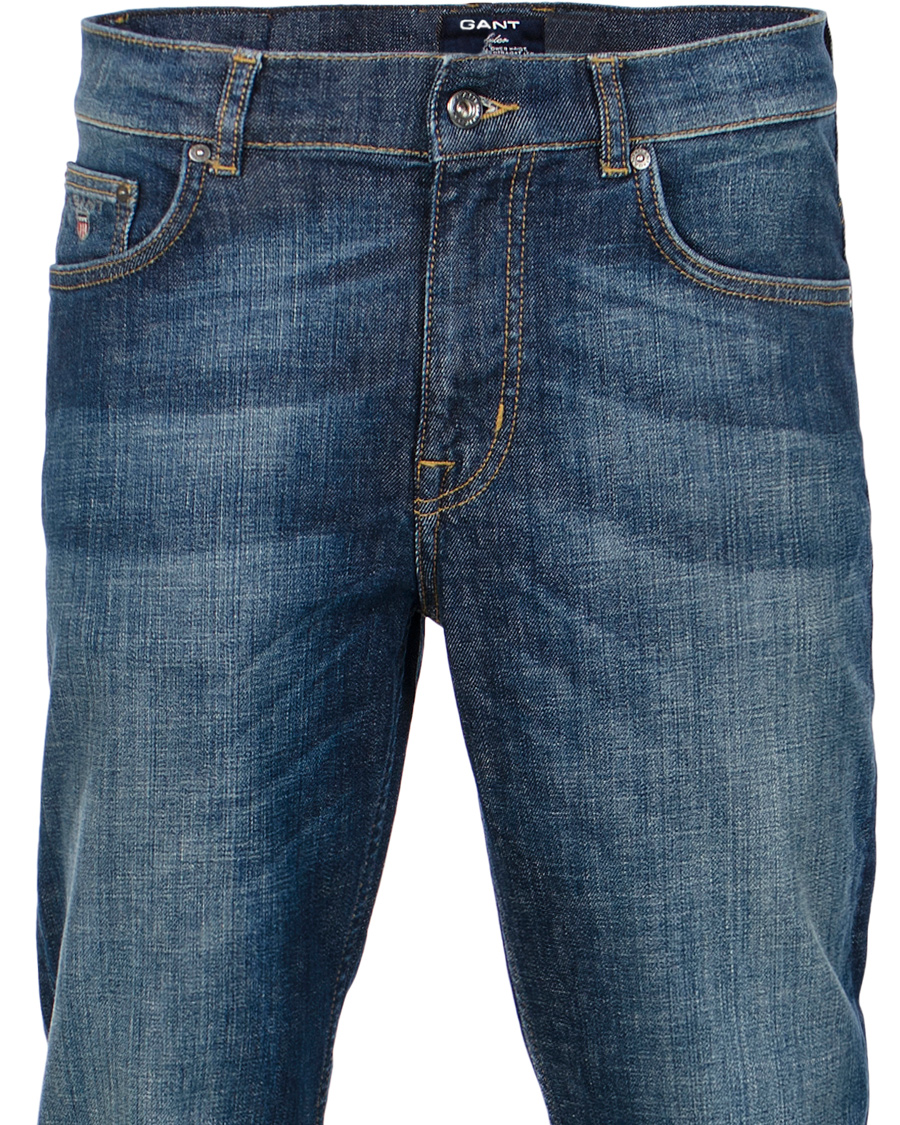 Heren | Jeans | GANT | Knight Stretch Jean Tyler Fit Mid Blue Worn in