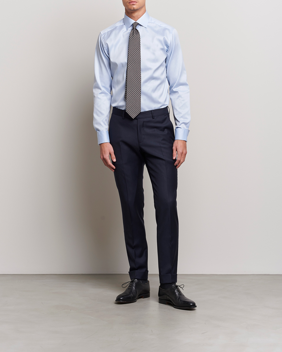 Heren | Formeel | Eton | Slim Fit Shirt Double Cuff Blue
