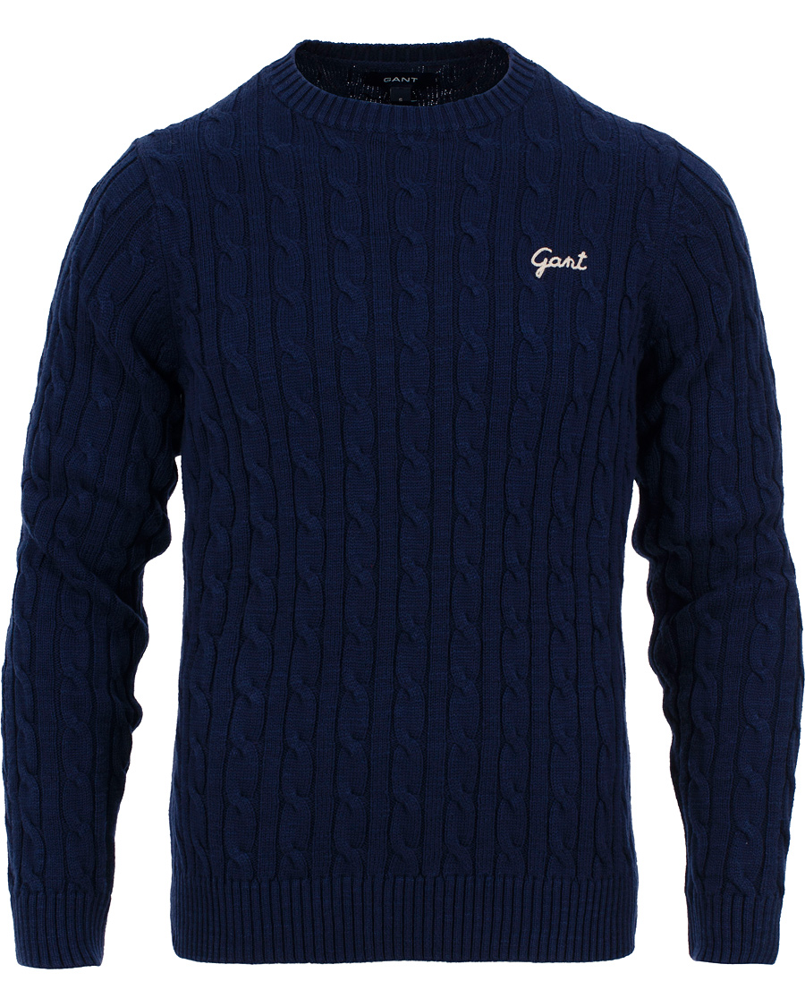 Heren | Truien | GANT | Natural Cable Cotton Crew Neck Dark Cobalt Blue