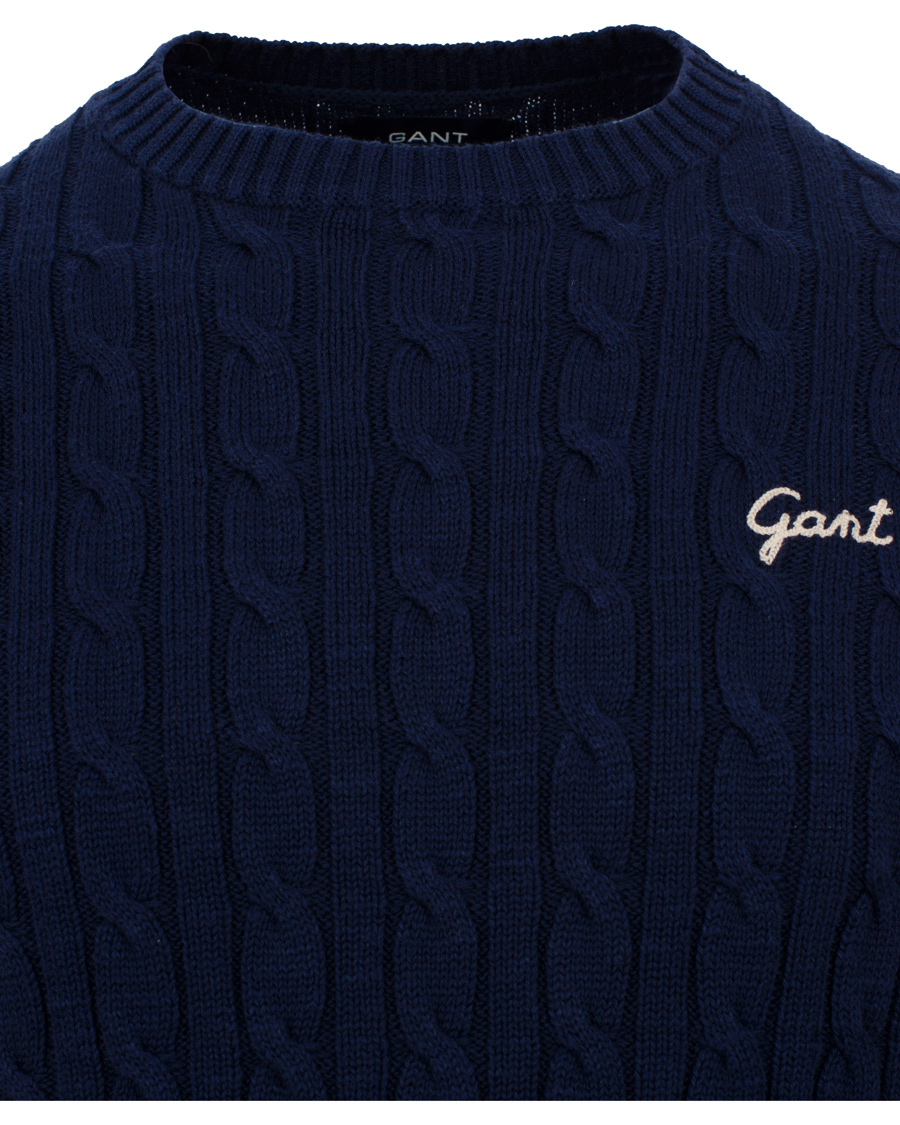 Heren | Truien | GANT | Natural Cable Cotton Crew Neck Dark Cobalt Blue
