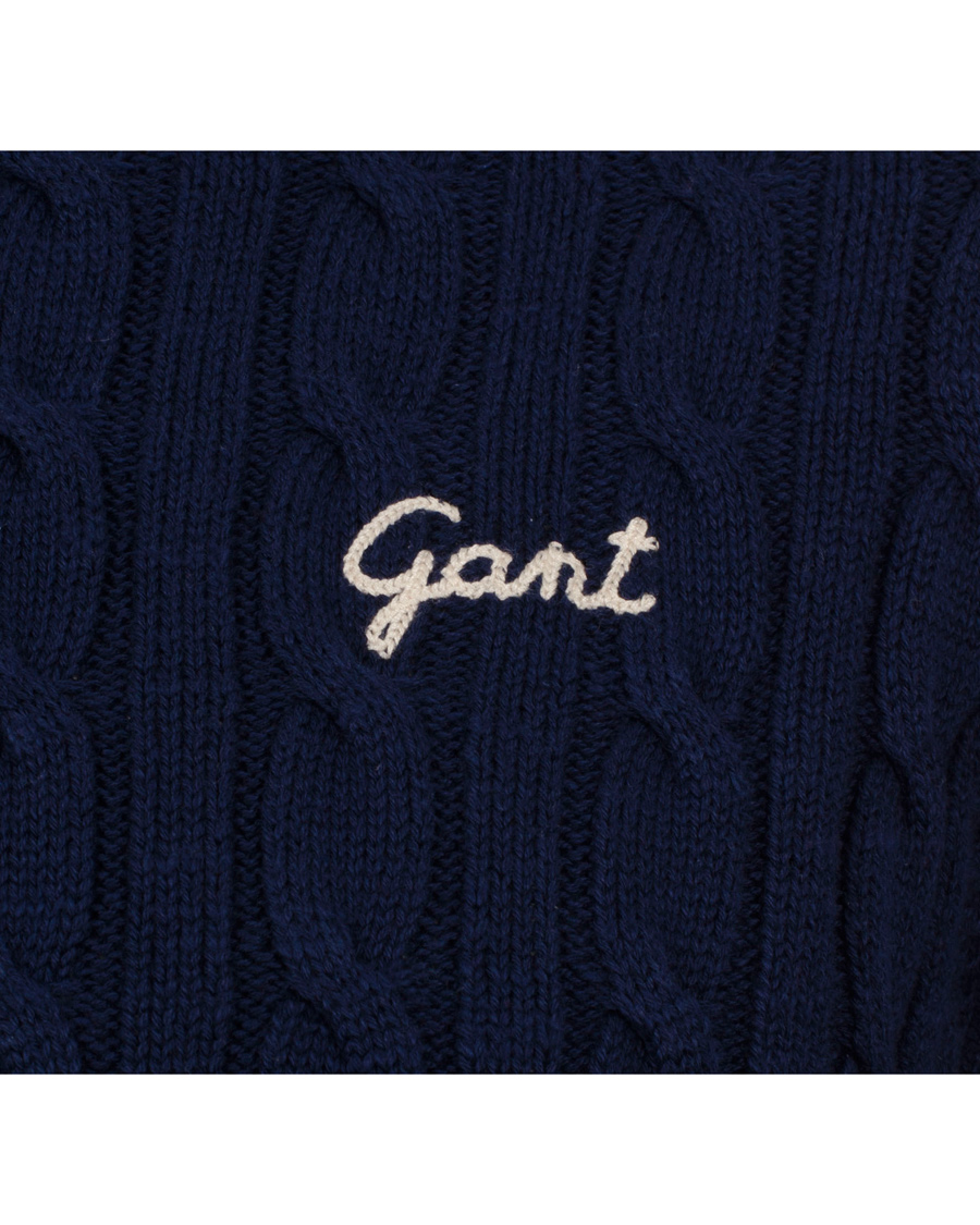 Heren | Truien | GANT | Natural Cable Cotton Crew Neck Dark Cobalt Blue