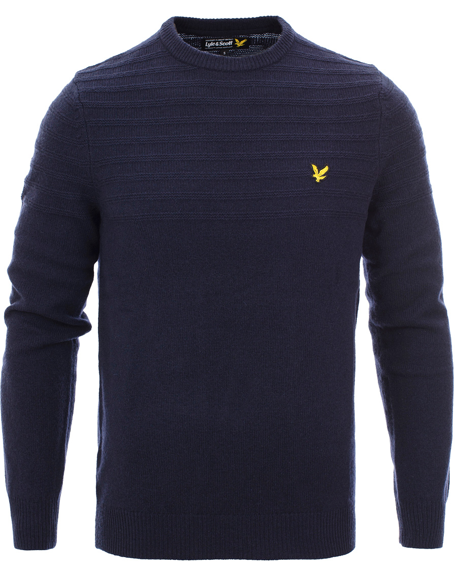 Heren | Truien | Lyle & Scott | Crew Neck Garter Stitch Interest Pullover New Navy