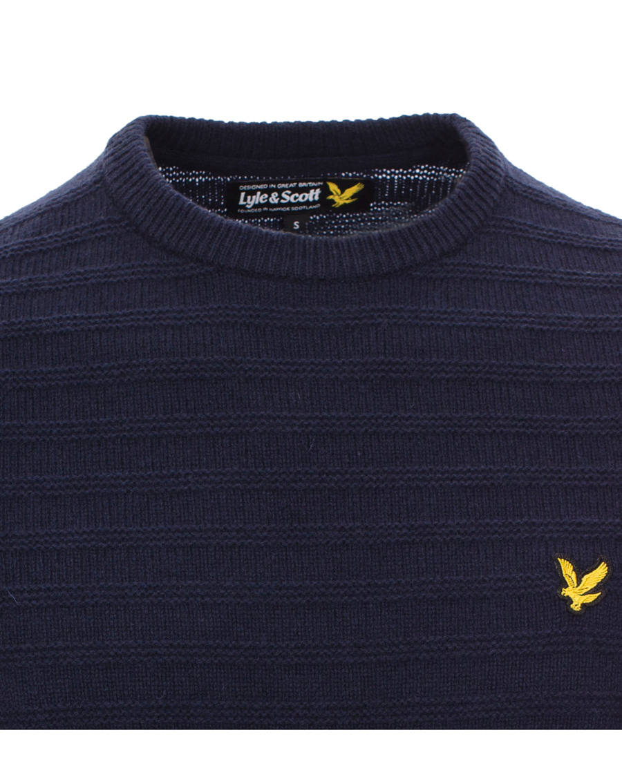 Heren | Truien | Lyle & Scott | Crew Neck Garter Stitch Interest Pullover New Navy