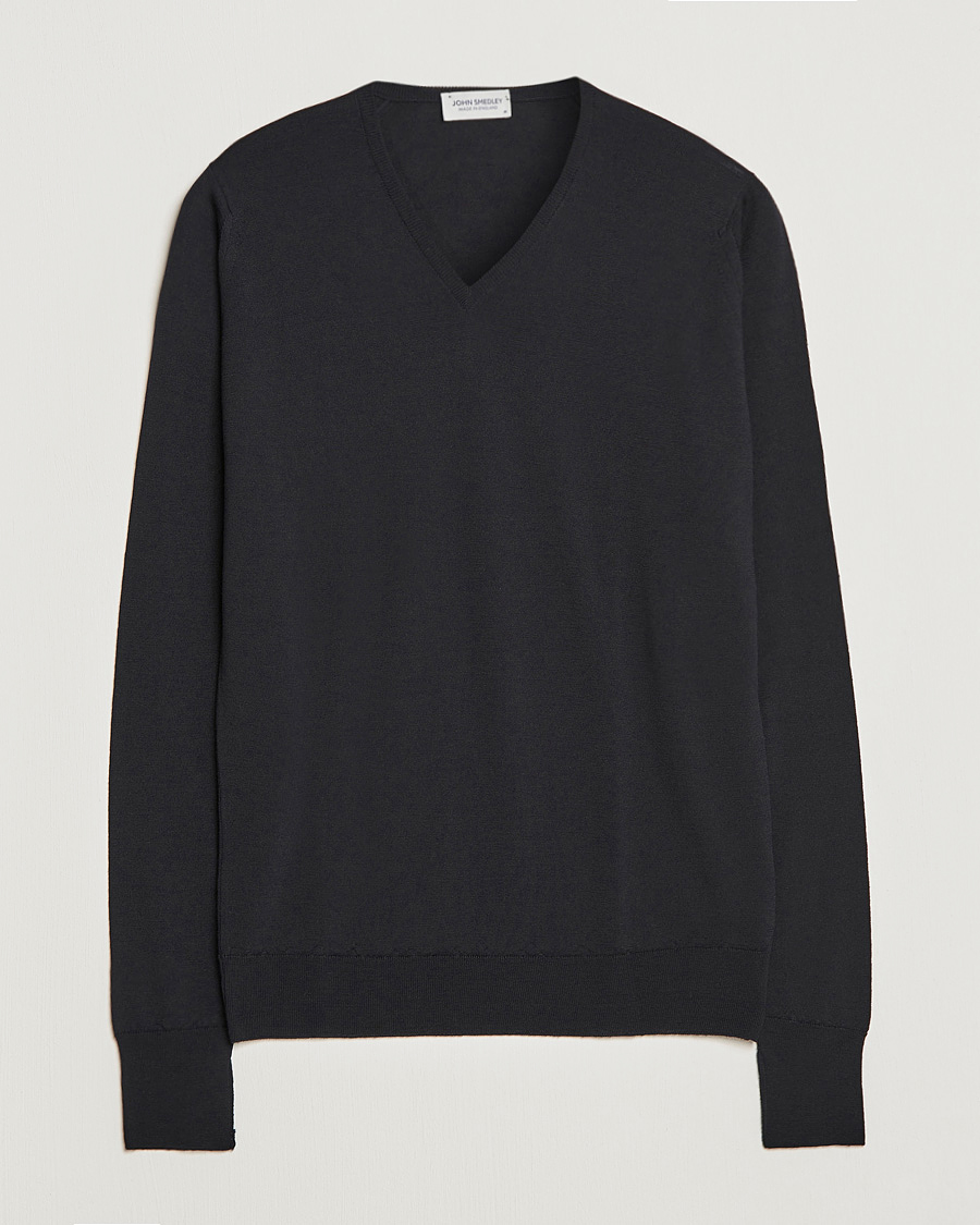 Heren | Truien | John Smedley | Bobby Extra Fine Merino V-Neck Pullover Black
