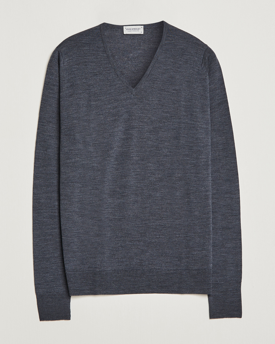 Heren | Truien | John Smedley | Bobby Extra Fine Merino V-Neck Pullover Charcoal