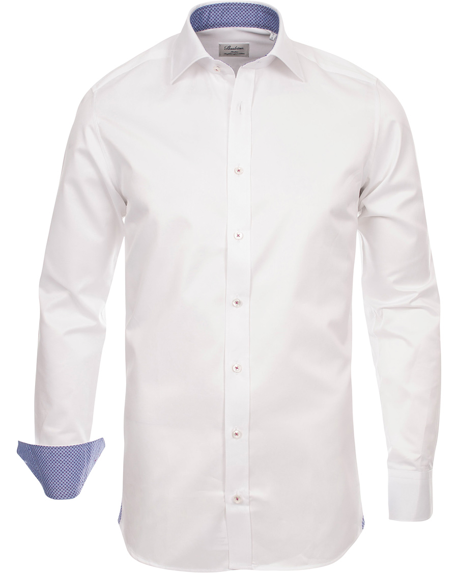 Heren | Overhemden | Stenströms | Slimline Pin Point Oxford Contrast Shirt White Dot