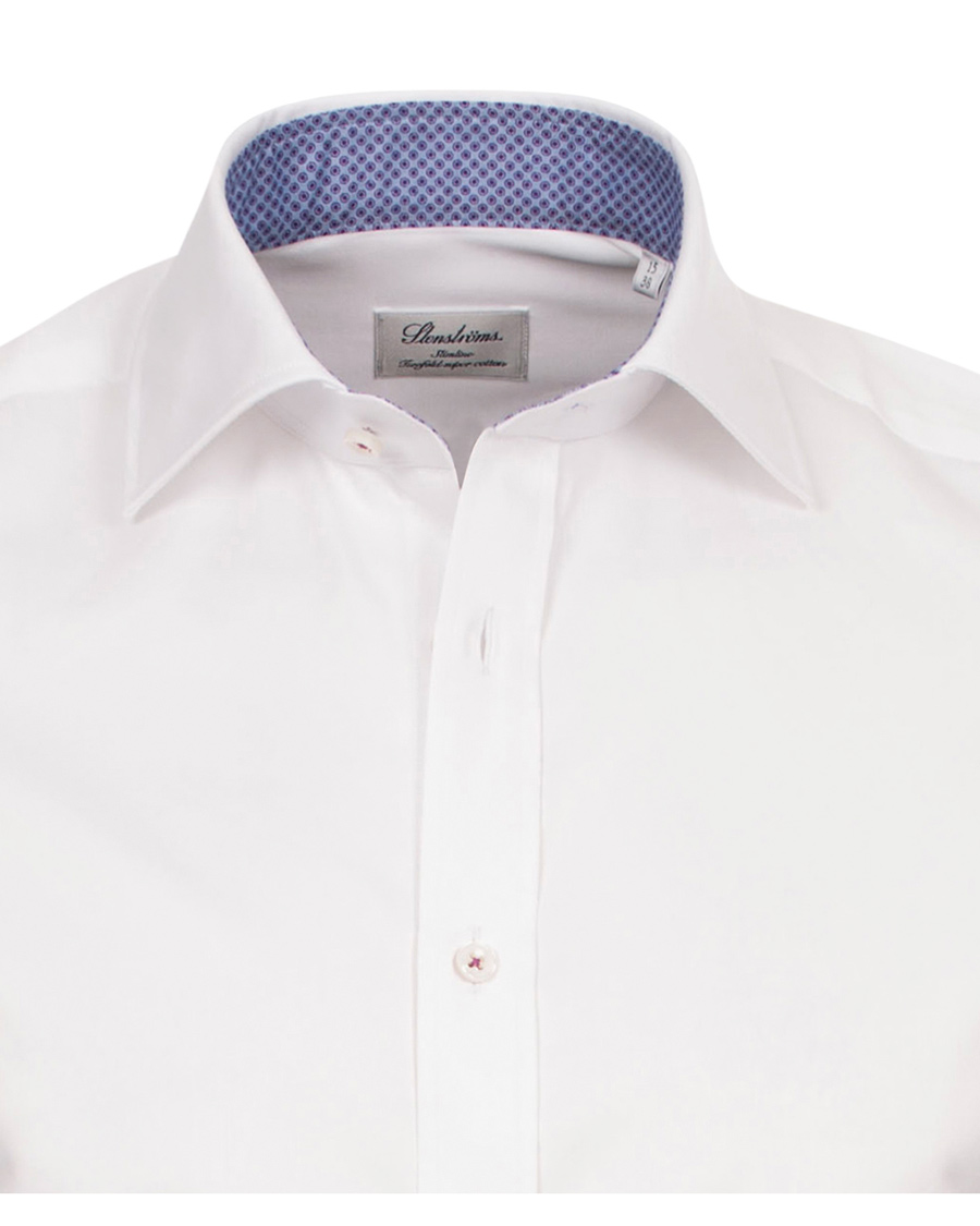 Heren | Overhemden | Stenströms | Slimline Pin Point Oxford Contrast Shirt White Dot