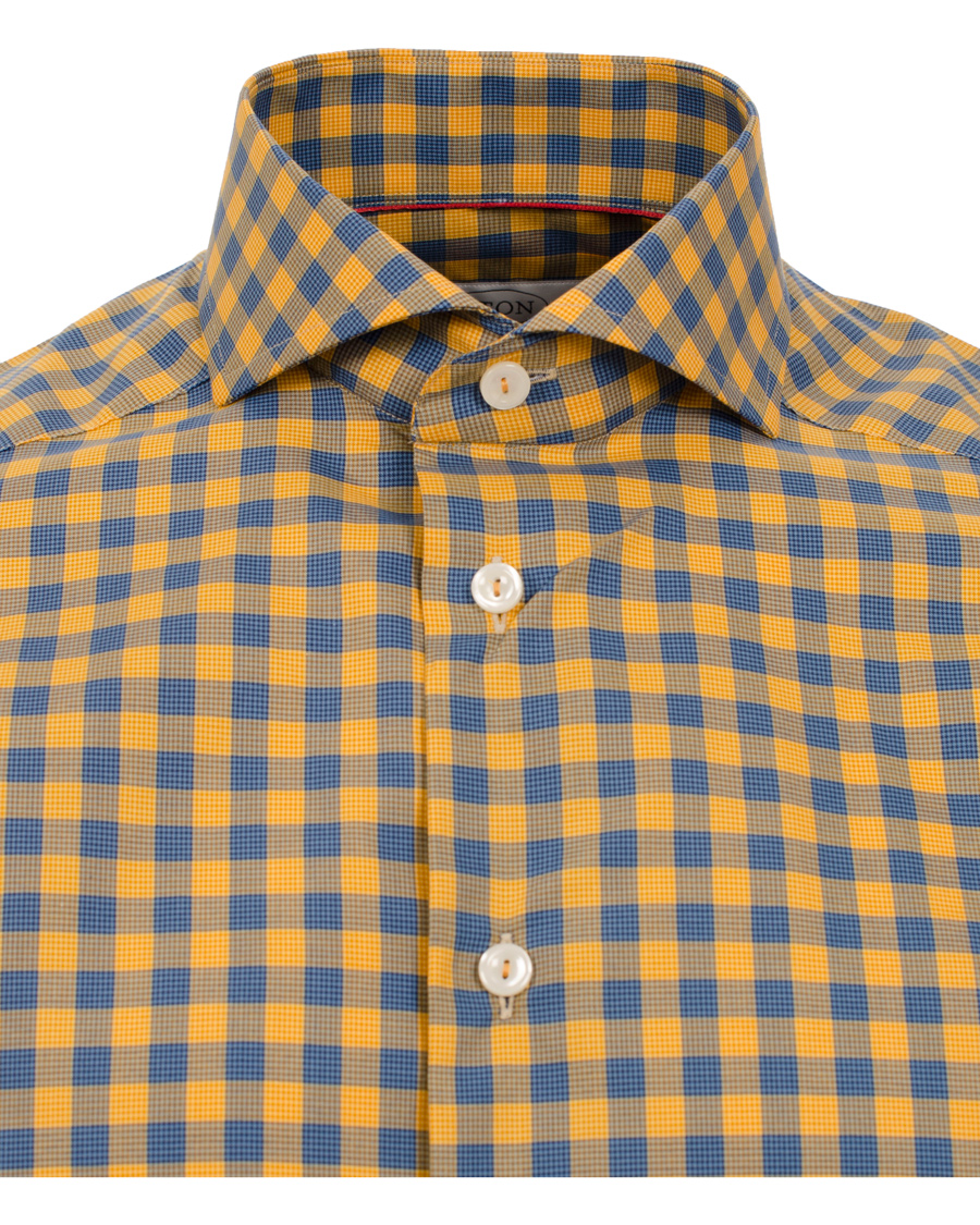 Heren | Overhemden | Eton | Slim Fit Shirt Red Ribbon Check Mustard Yellow