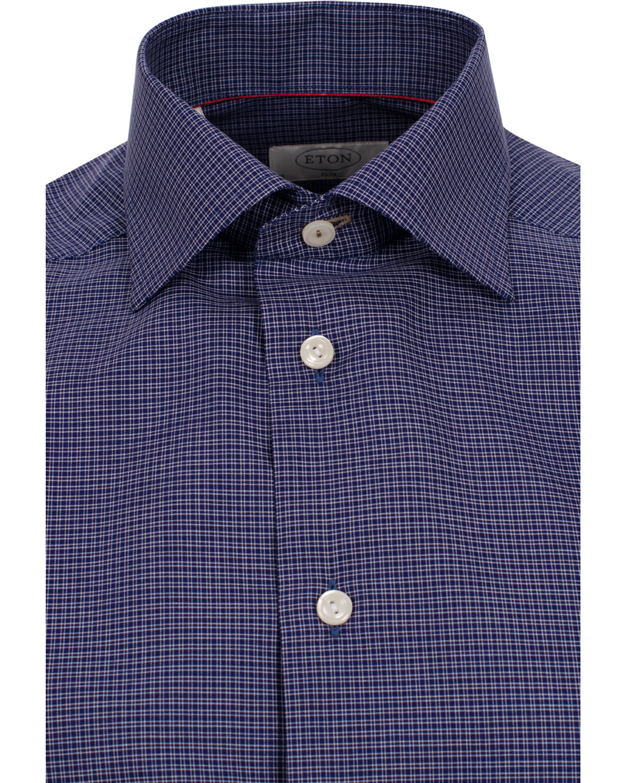 Heren | Overhemden | Eton | Slim Fit Shirt Red Ribbon Micro Check Dark Blue