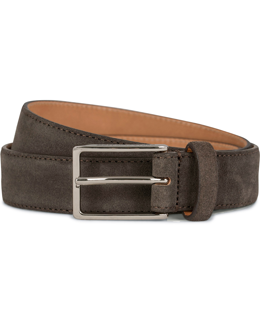 Heren | Oscar Jacobson Suede Belt 3 cm Dark Brown | Oscar Jacobson | Suede Belt 3 cm Dark Brown