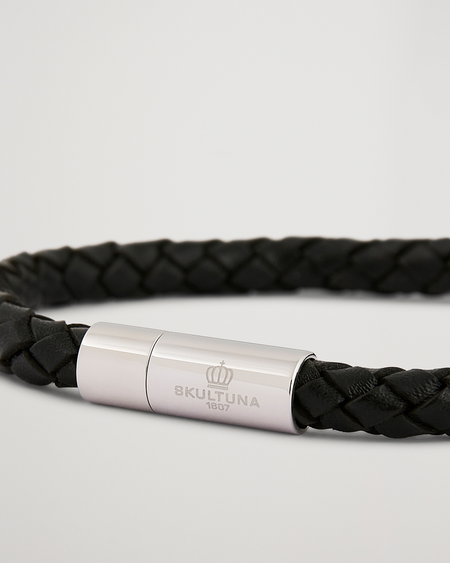 Heren | Sieraden | Skultuna | One Row Leather Bracelet Black Steel