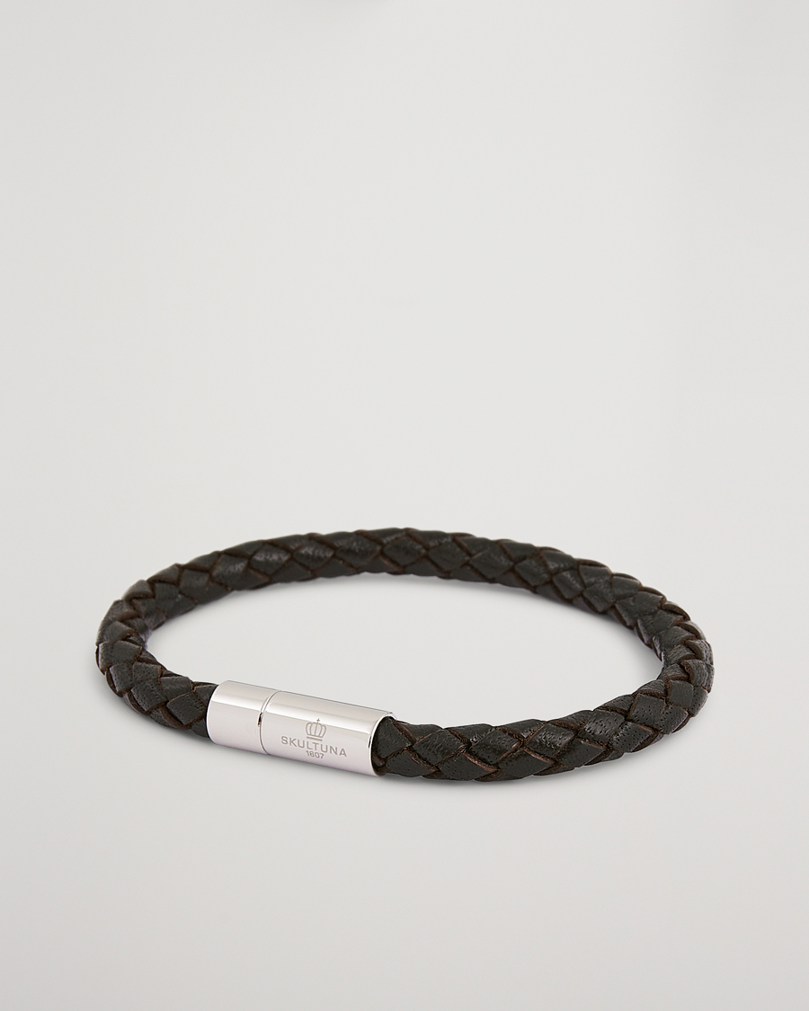 Heren | Sieraden | Skultuna | One Row Leather Bracelet Dark Brown Steel