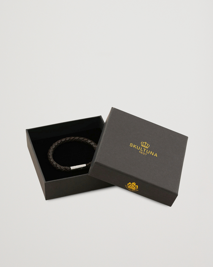 Heren | Sieraden | Skultuna | One Row Leather Bracelet Dark Brown Steel