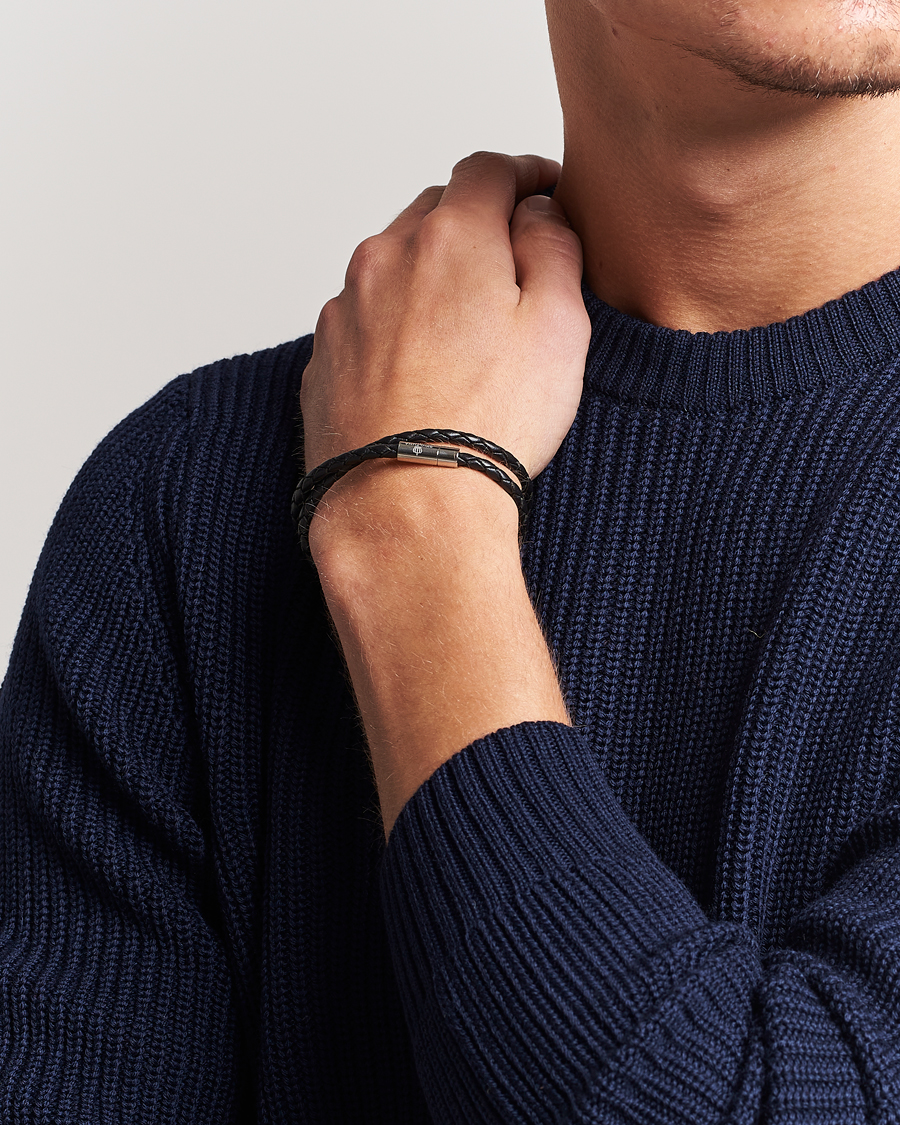 Heren | Sieraden | Skultuna | Two Row Leather Bracelet Black Steel