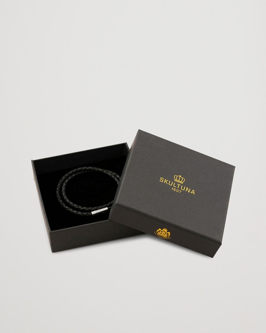 Heren | Sieraden | Skultuna | Two Row Leather Bracelet Black Steel