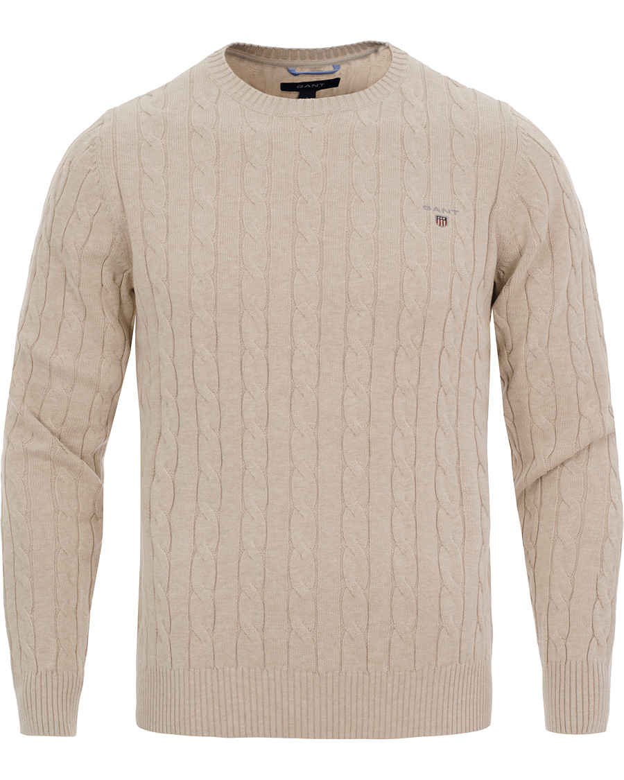 Heren | Truien | GANT | Cotton Cable Crew Pullover Light Sand Melange