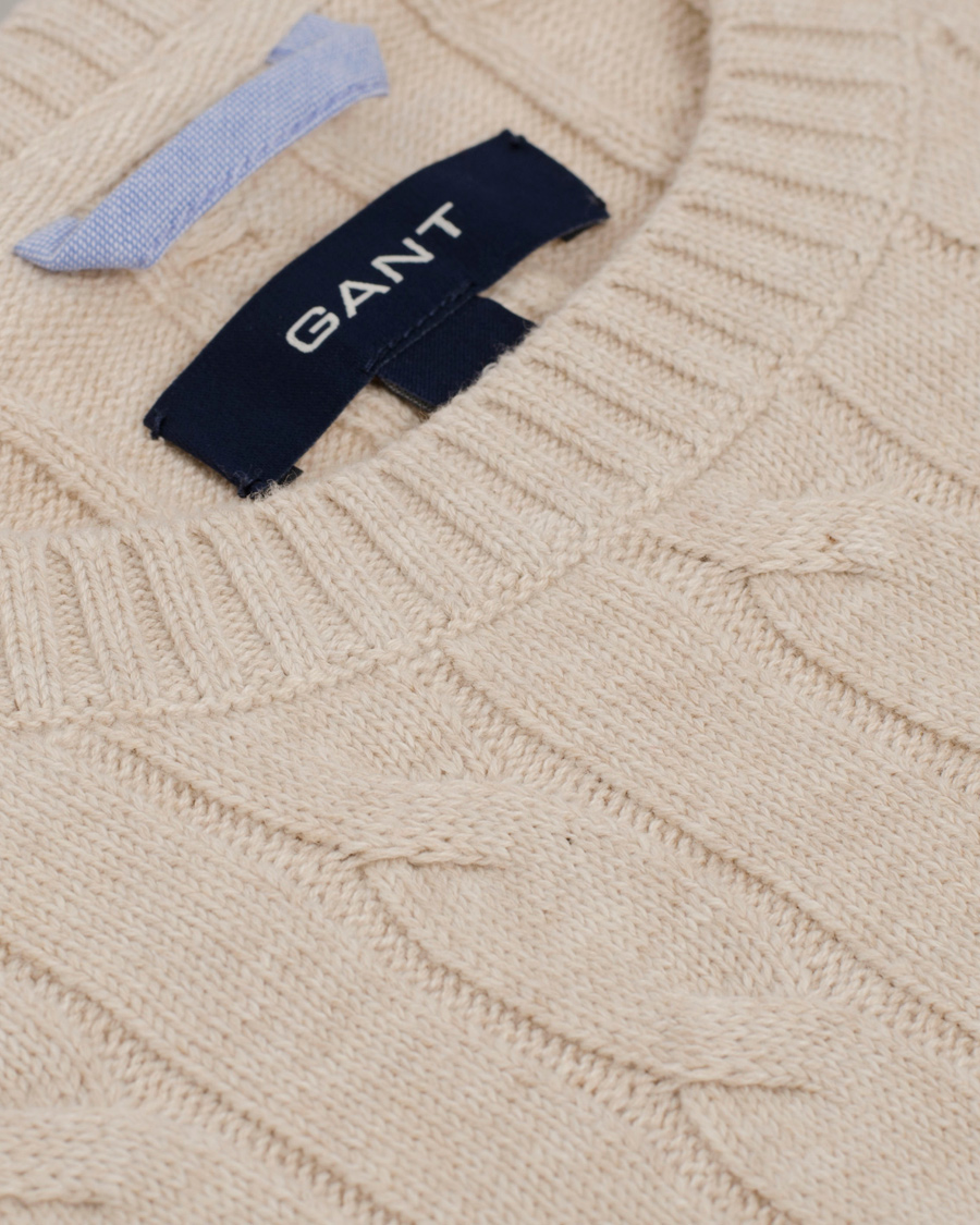 Heren | Truien | GANT | Cotton Cable Crew Pullover Light Sand Melange