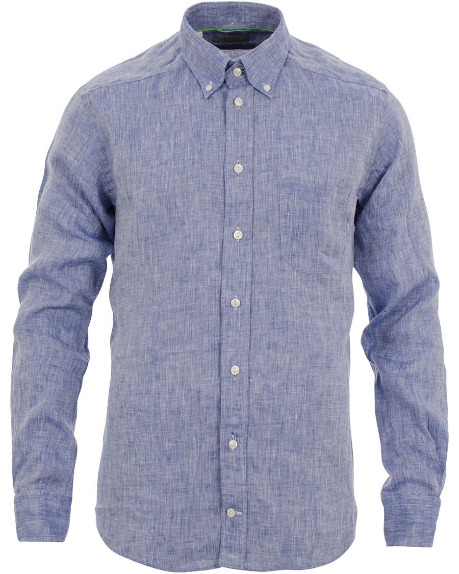 Heren | Overhemden | Eton | Slim Fit Shirt Green Ribbon Linen Blue