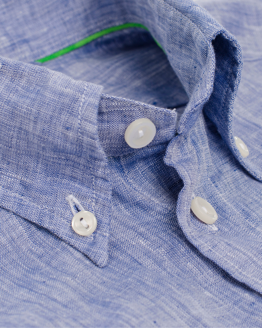 Heren | Overhemden | Eton | Slim Fit Shirt Green Ribbon Linen Blue