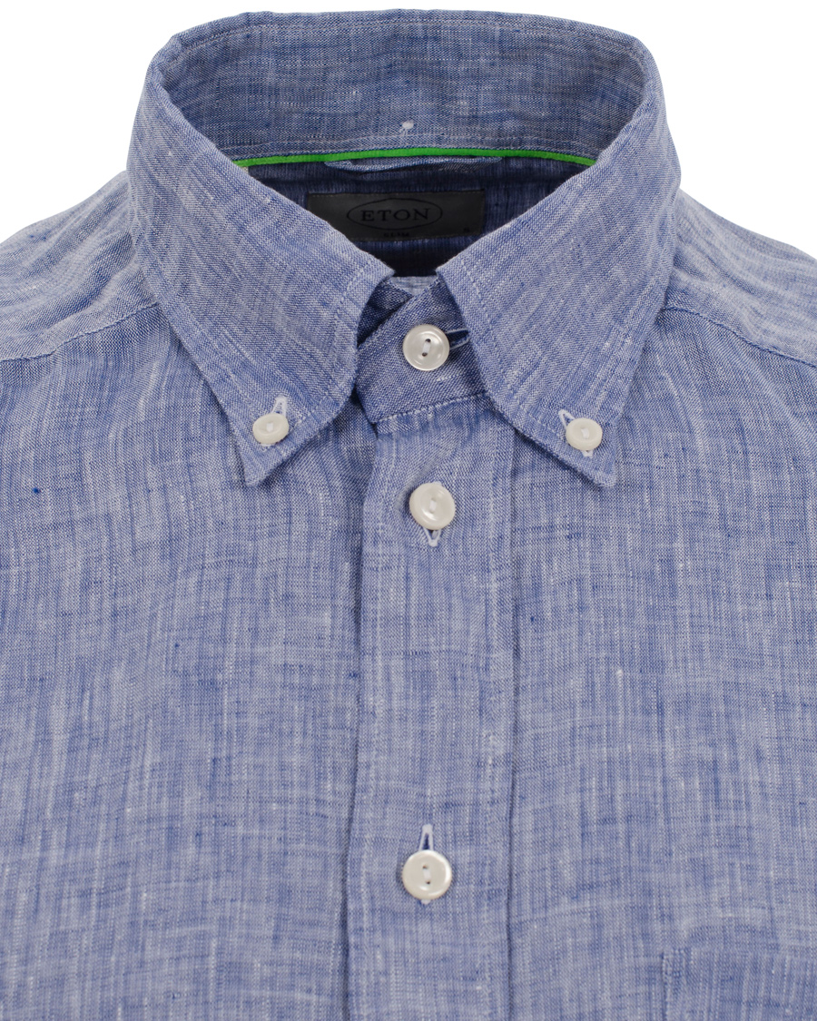 Heren | Overhemden | Eton | Slim Fit Shirt Green Ribbon Linen Blue