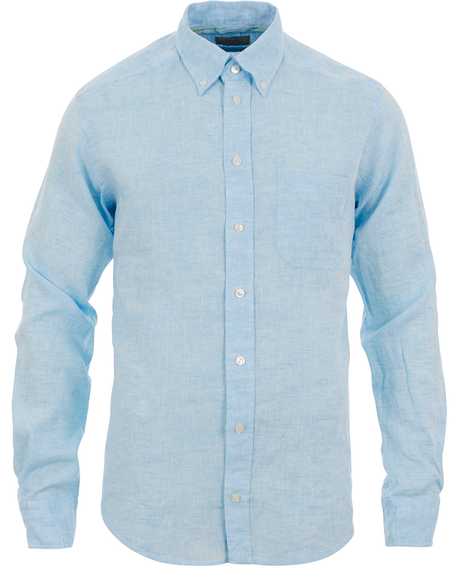 Heren | Overhemden | Eton | Slim Fit Shirt Green Ribbon Linen Light Blue