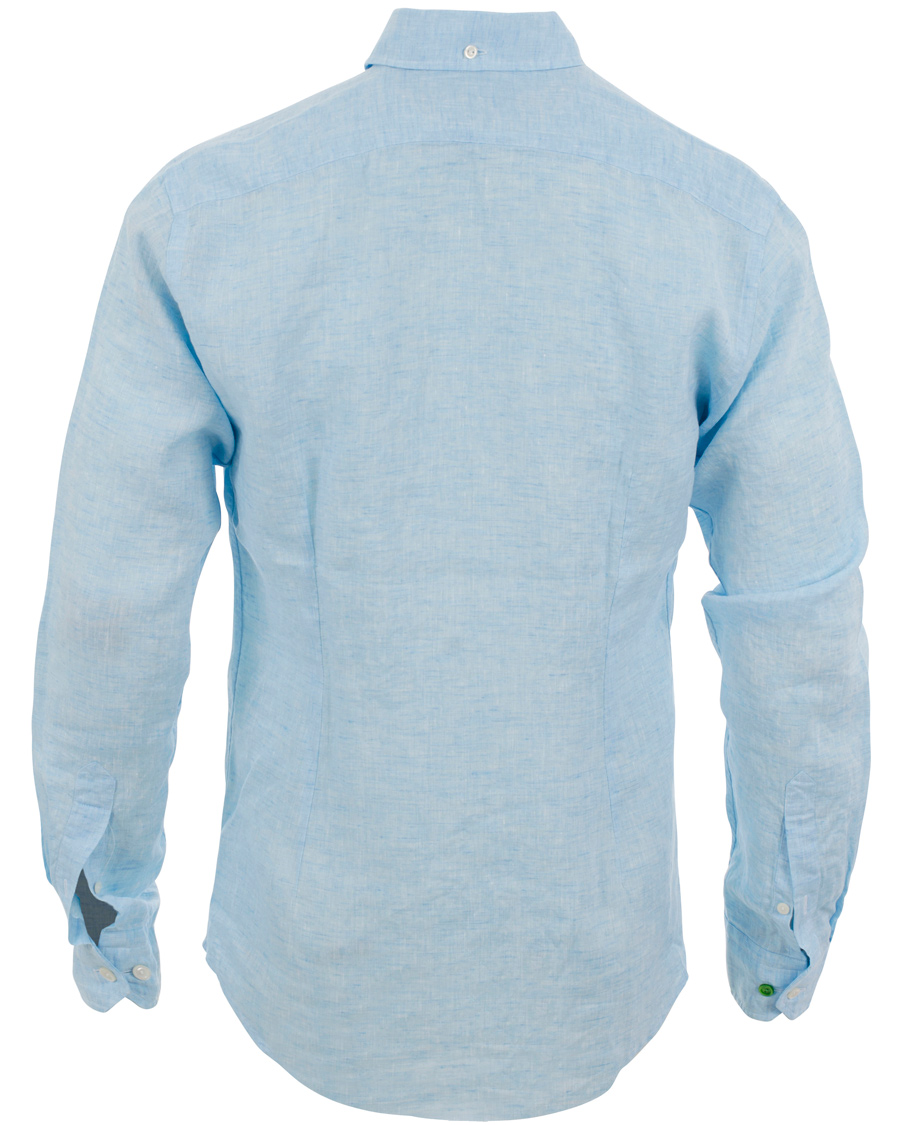 Heren | Overhemden | Eton | Slim Fit Shirt Green Ribbon Linen Light Blue