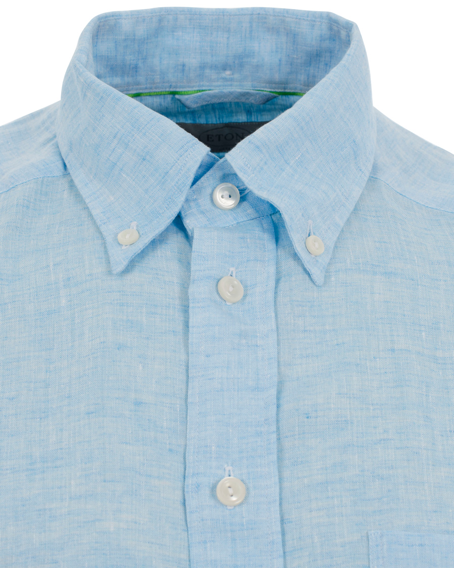Heren | Overhemden | Eton | Slim Fit Shirt Green Ribbon Linen Light Blue
