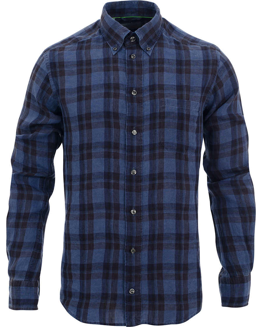 Heren | Overhemden | Eton | Slim Fit Shirt Green Ribbon Linen Check Navy