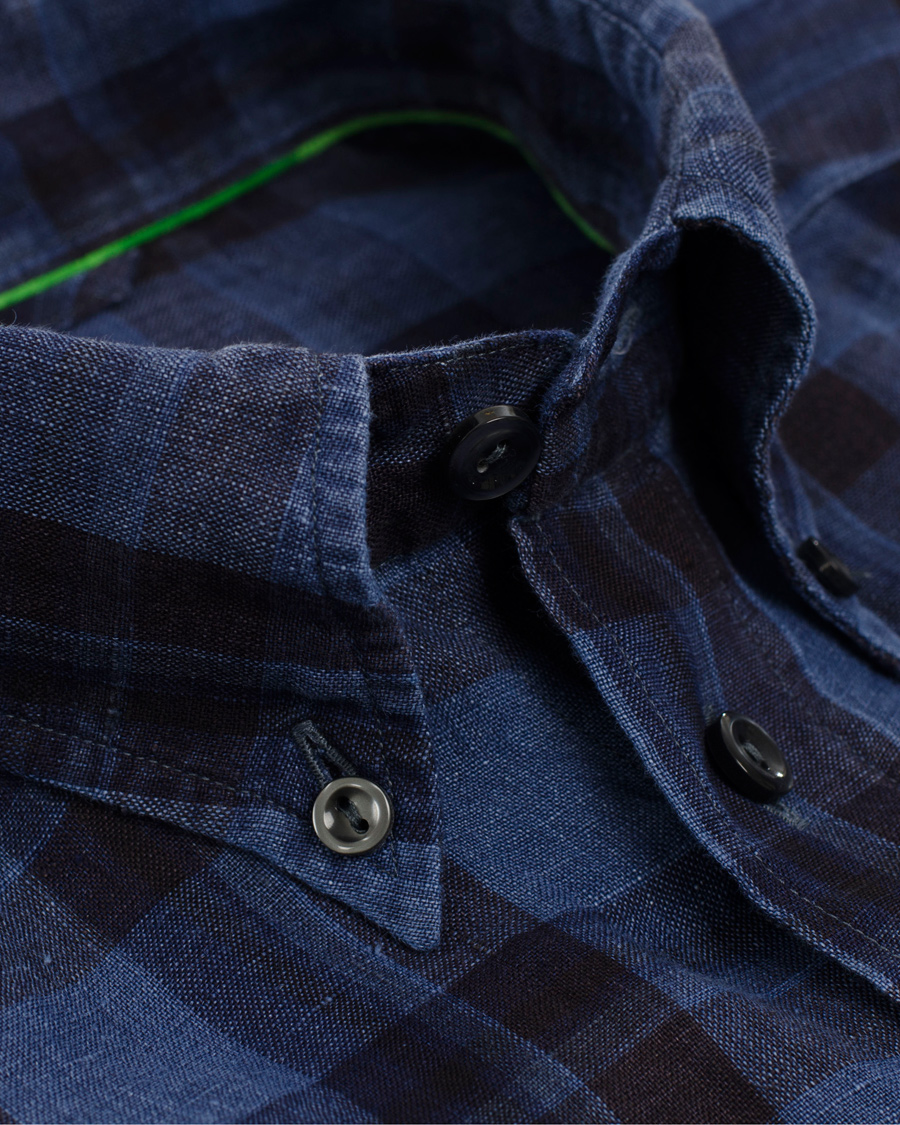 Heren | Overhemden | Eton | Slim Fit Shirt Green Ribbon Linen Check Navy