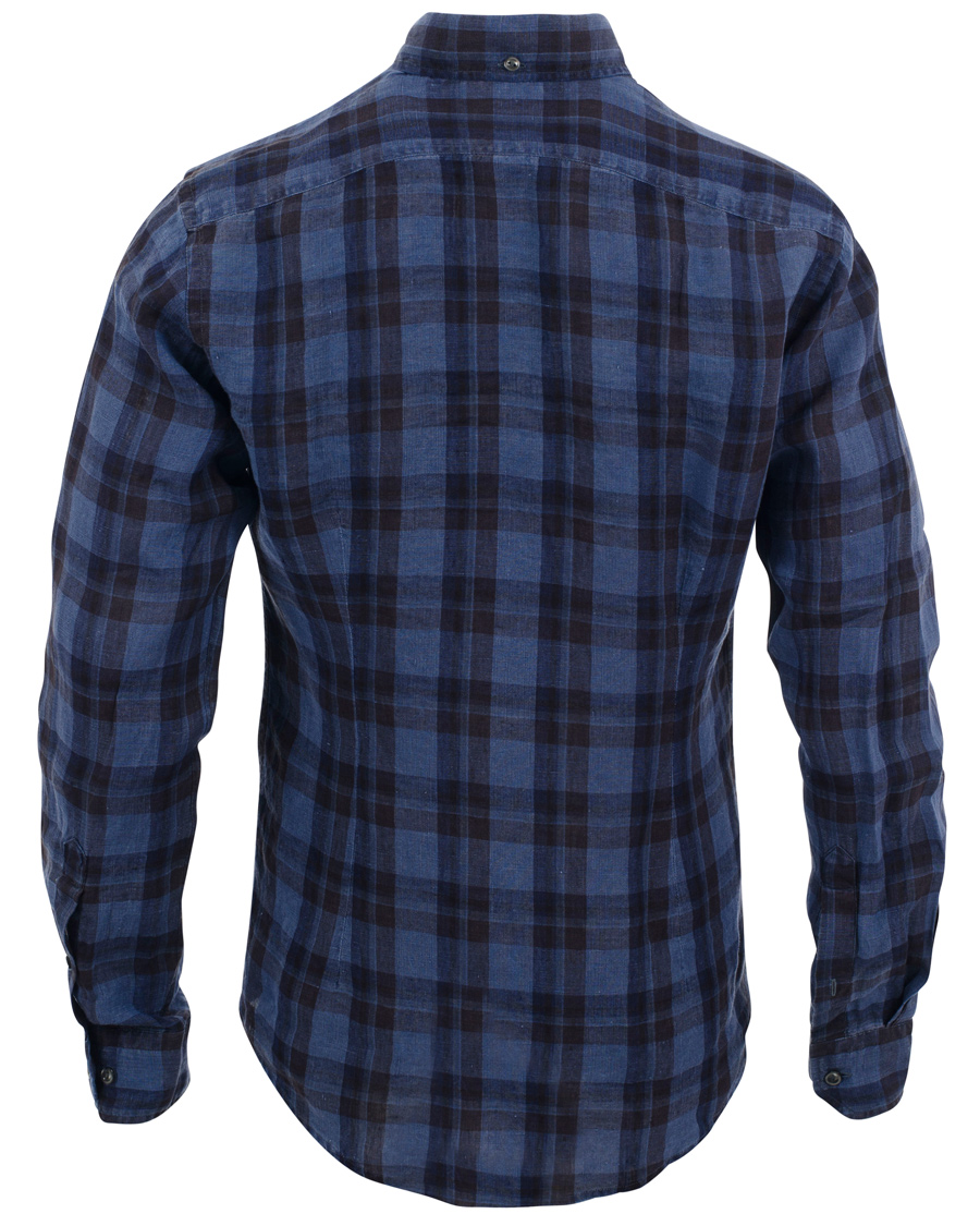 Heren | Overhemden | Eton | Slim Fit Shirt Green Ribbon Linen Check Navy