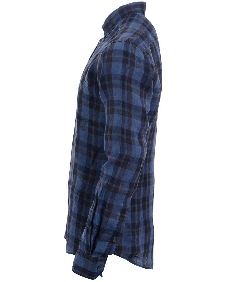 Heren | Overhemden | Eton | Slim Fit Shirt Green Ribbon Linen Check Navy