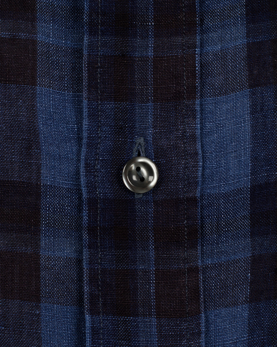 Heren | Overhemden | Eton | Slim Fit Shirt Green Ribbon Linen Check Navy