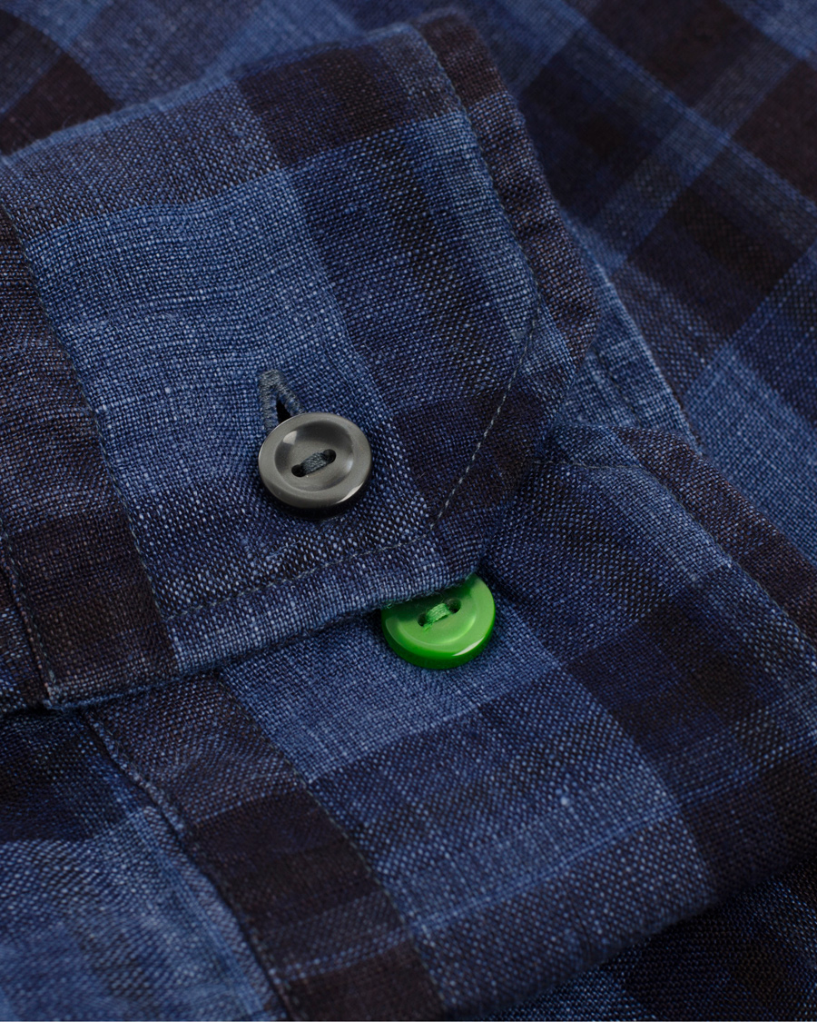 Heren | Overhemden | Eton | Slim Fit Shirt Green Ribbon Linen Check Navy