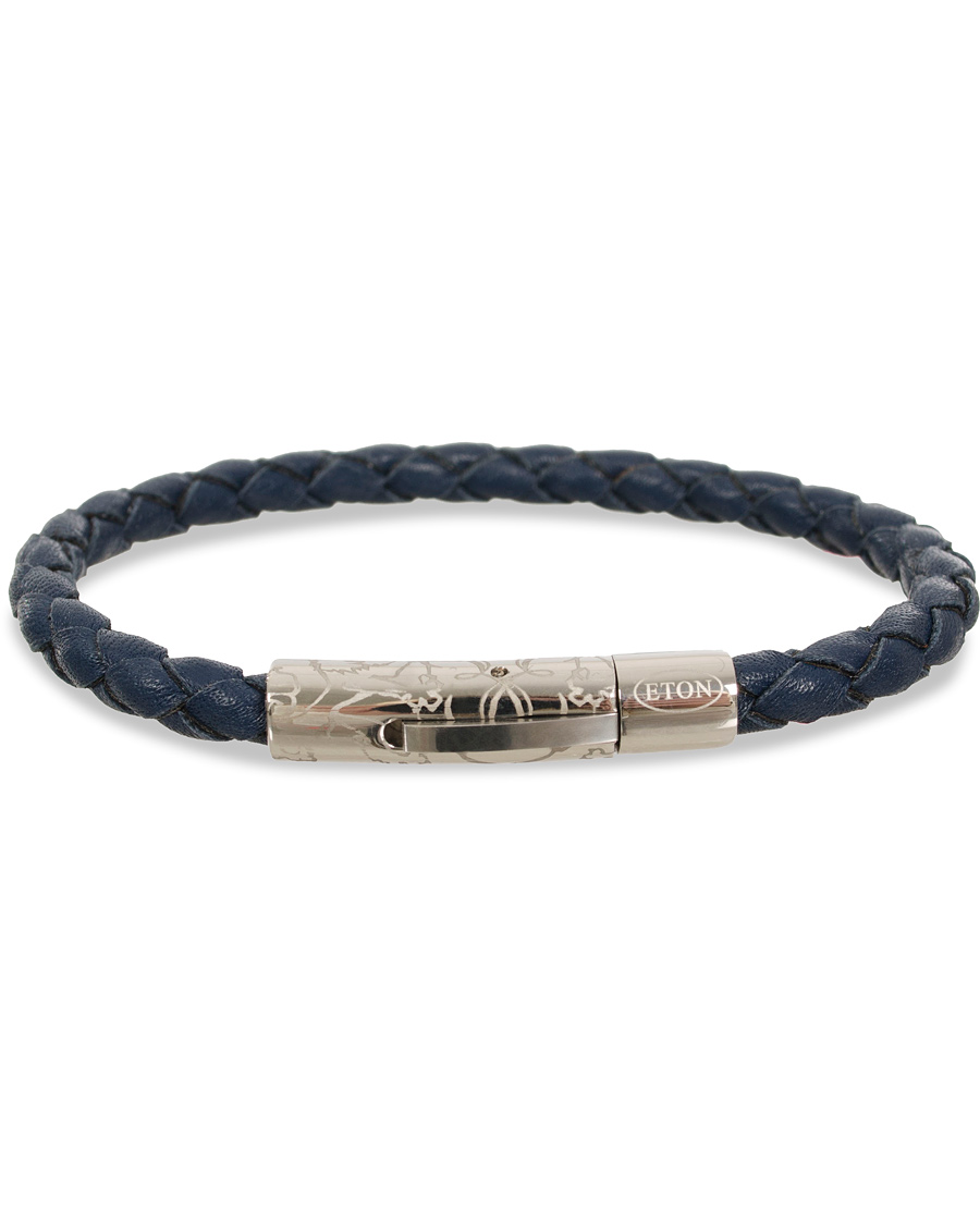 Heren | Eton Braided Leather Bracelet Navy | Eton | Braided Leather Bracelet Navy