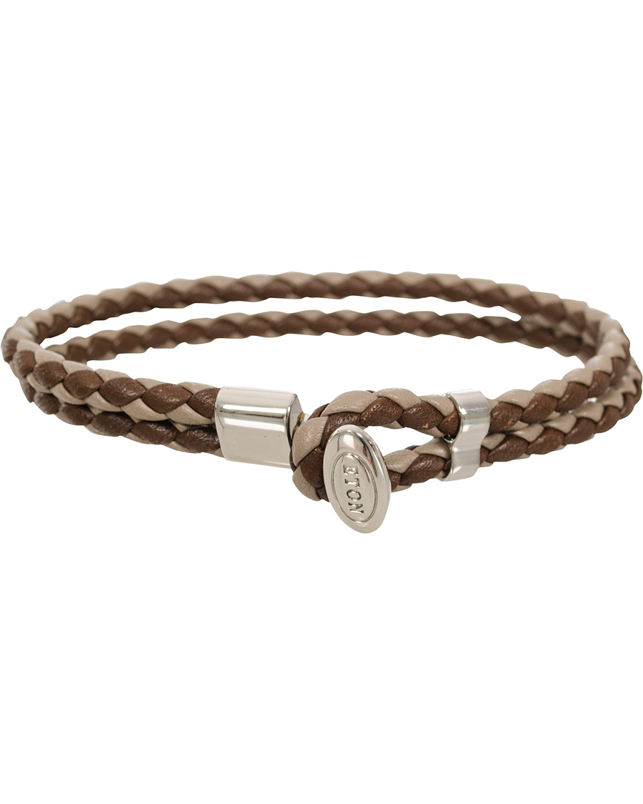 Heren | Eton Double Braided Leather Bracelet Brown | Eton | Double Braided Leather Bracelet Brown