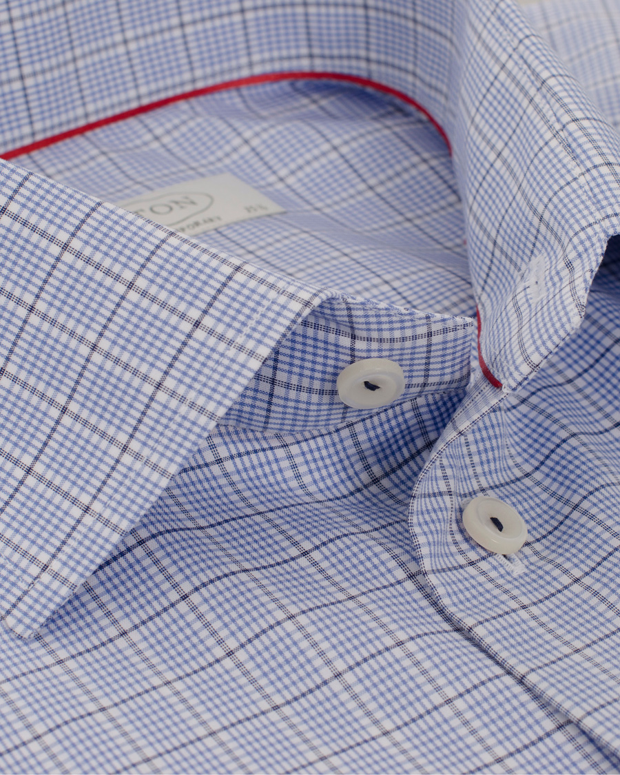Heren | Overhemden | Eton | Contemporary Fit Shirt Red Ribbon Check Blue
