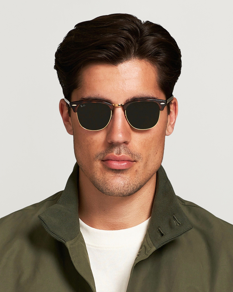 Heren |  | Ray-Ban | Clubmaster Sunglasses Mock Tortoise/Crystal Green